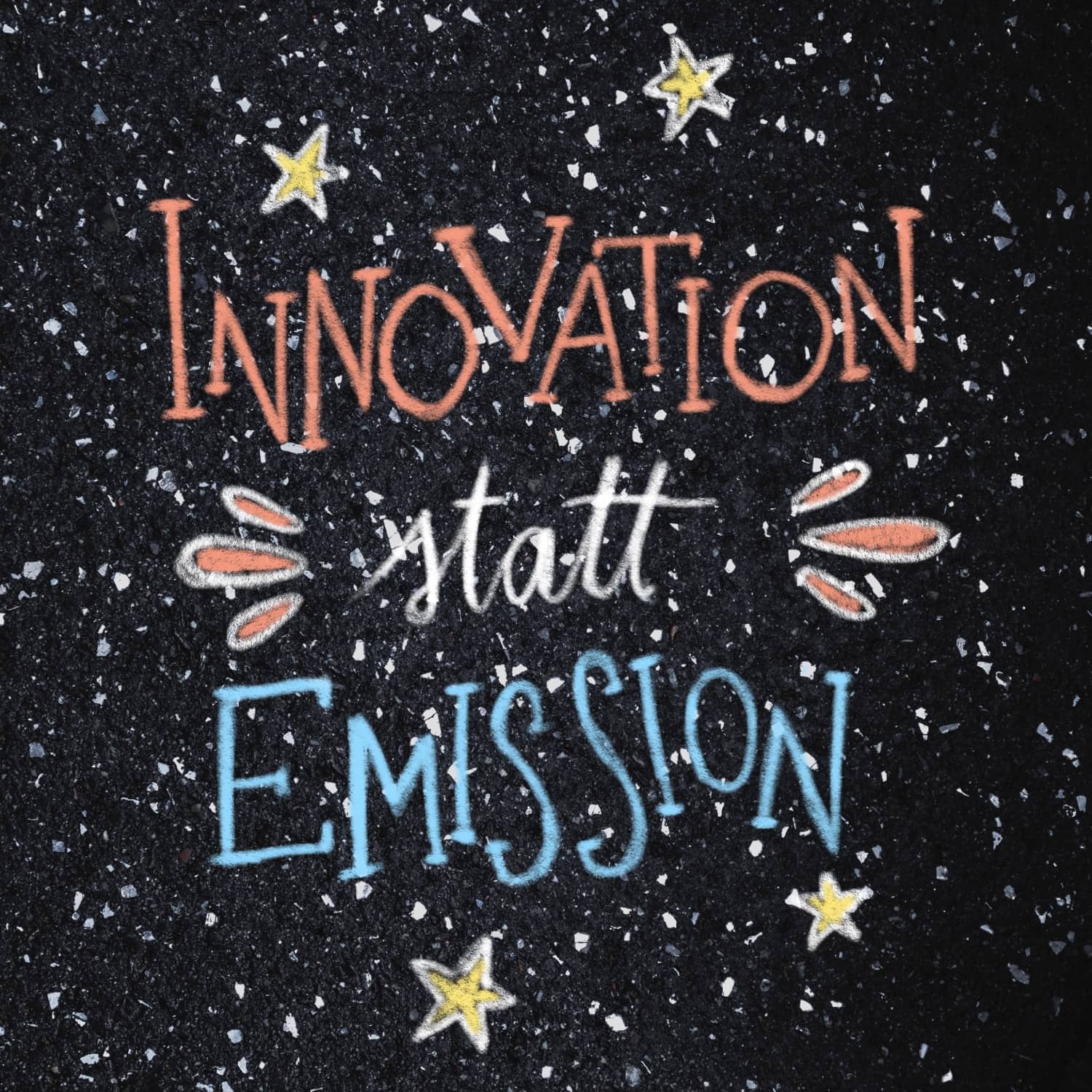 Bild mit der Aufschrift "Innovation statt Emission"