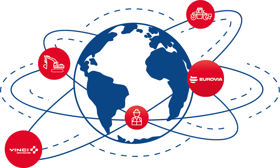 Ein Icon mit einer Welt, umgeben von Ringen, die eine Vernetzung darstellen.