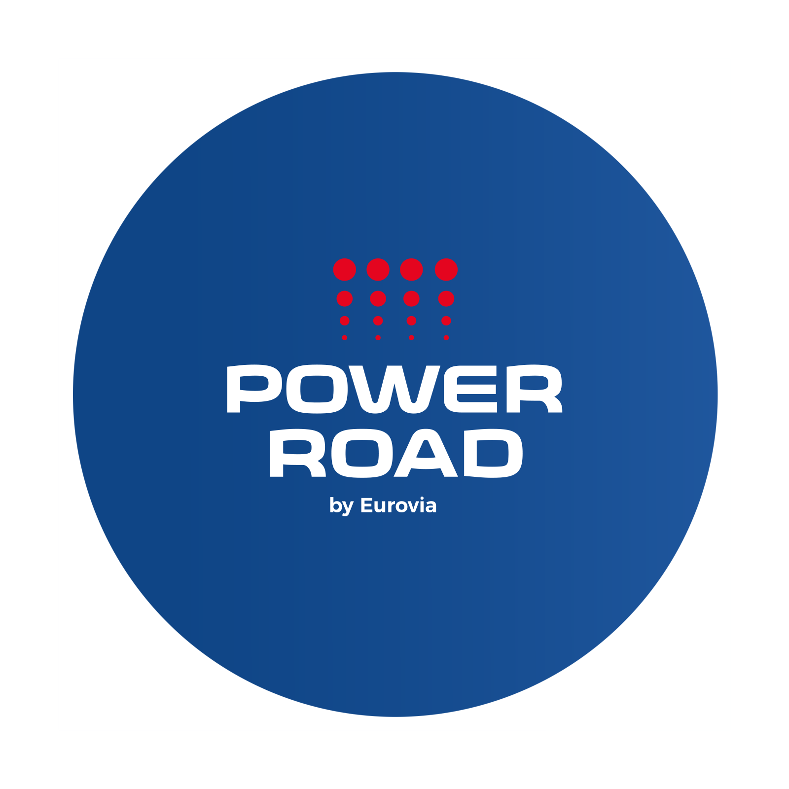 Blaues Kreislogo mit der Aufschrift Power Road von EUROVIA.