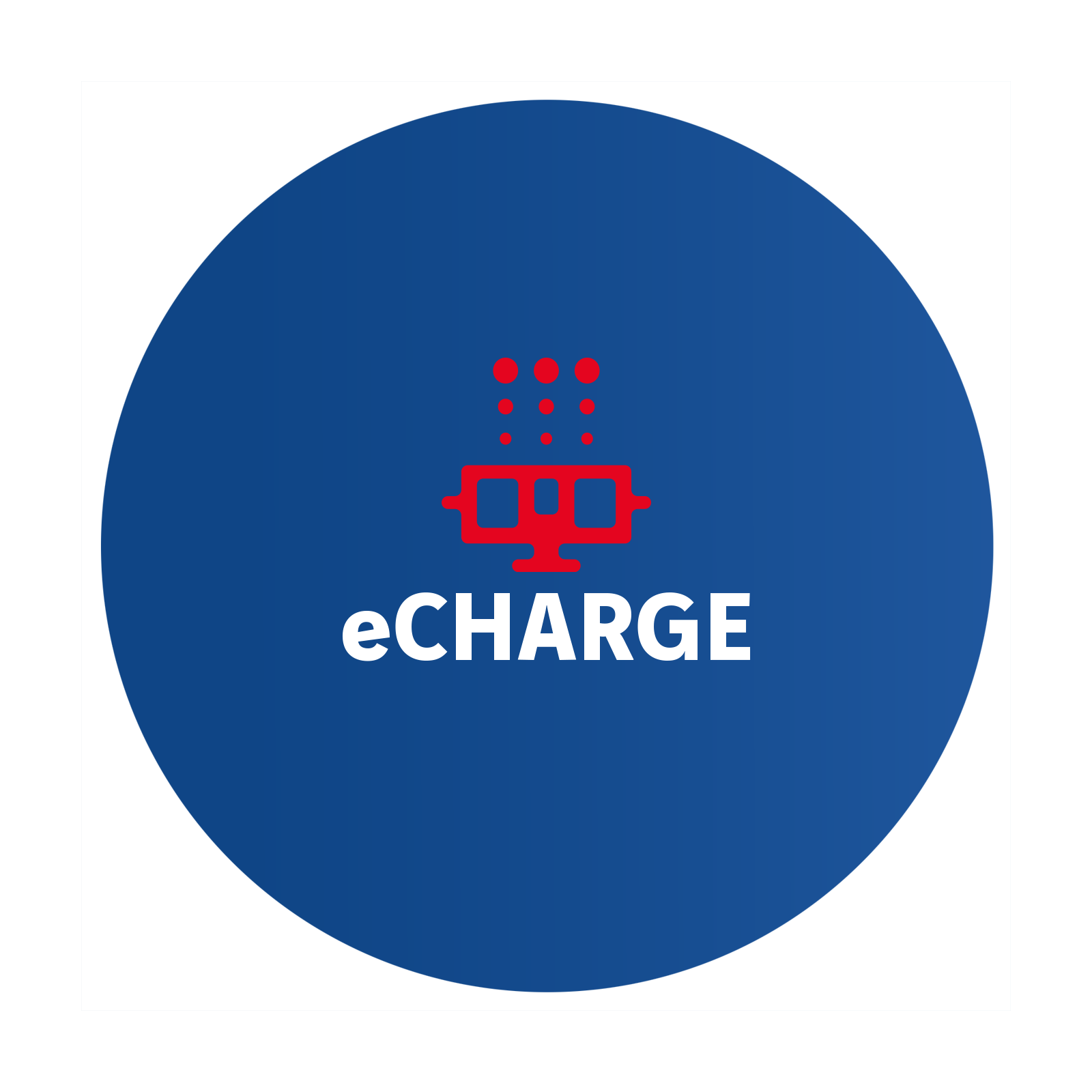 Blaues Kreislogo mit der Aufschrift eCharge.