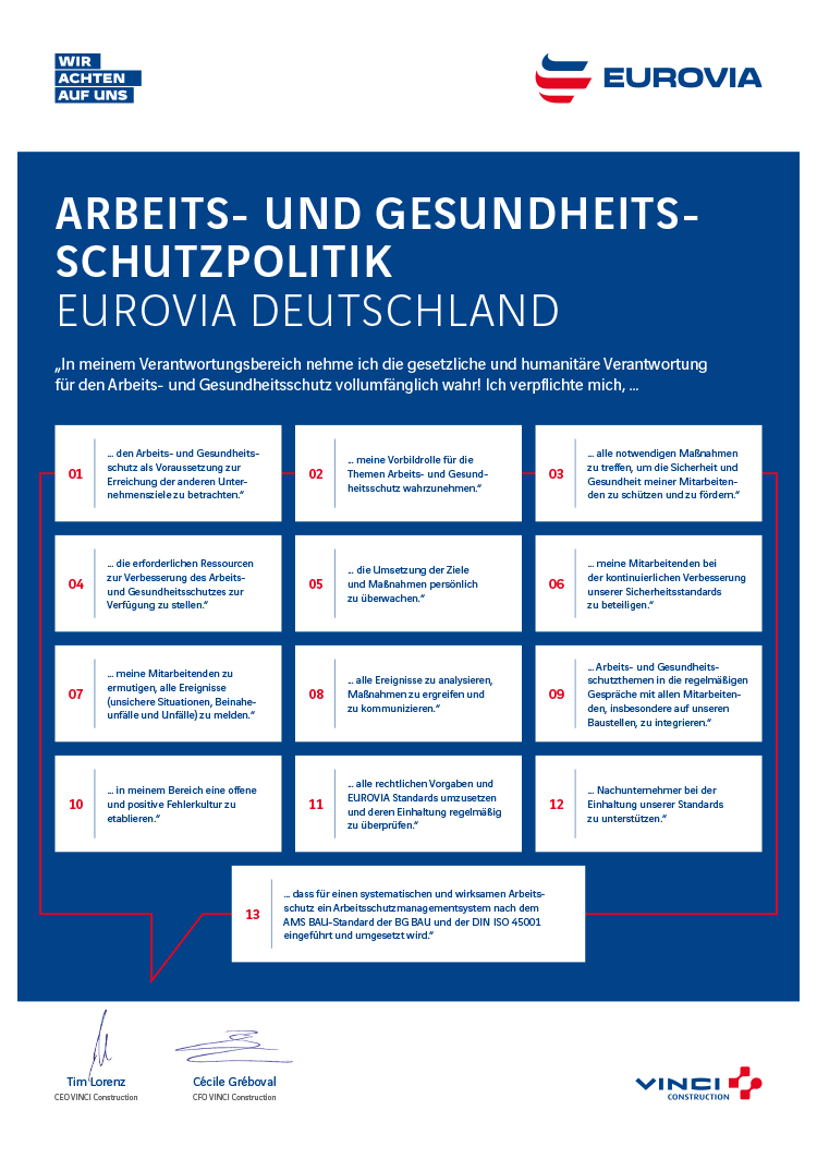 Arbeits- und Geseundheitsschutzpolitik von EUROVIA Deutschland. 
