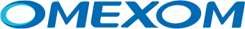 Logo Omexon in blauer Schrift. 
